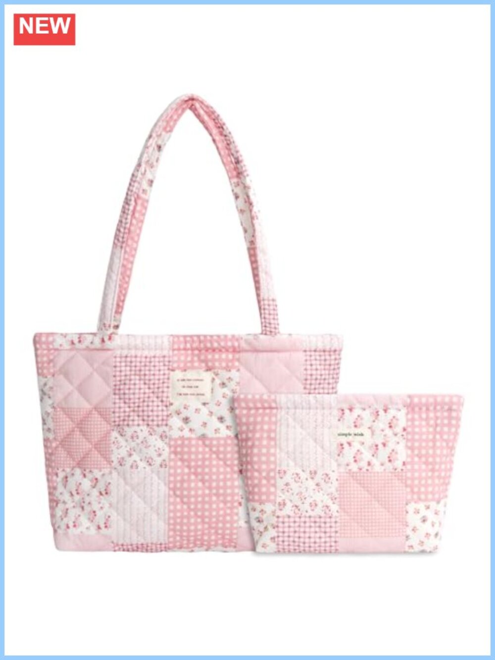 Quilted Puffer Tote Bag Set Floral Fluffy Shoulder Bag Makeup Clutch